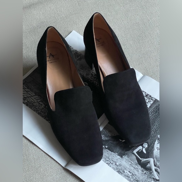 Aquatalia Jill Water Resistant Suede Square Toe Loafer Pumps In Black Size 10 - Picture 4 of 16